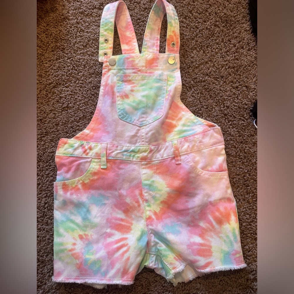 Light white, tie-dyed, short overalls